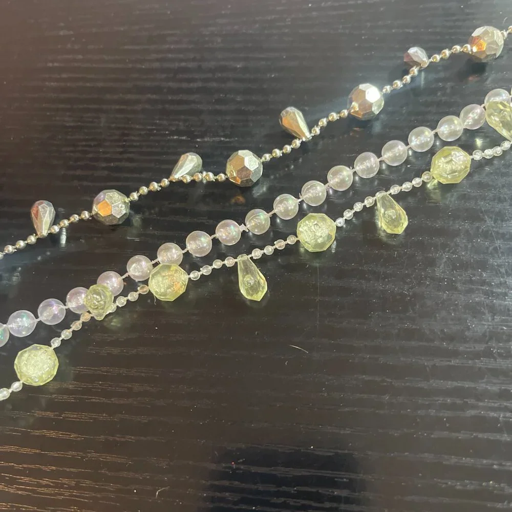 4 total-triple strand 10 foot beaded garland silver, clear and pale green (156)